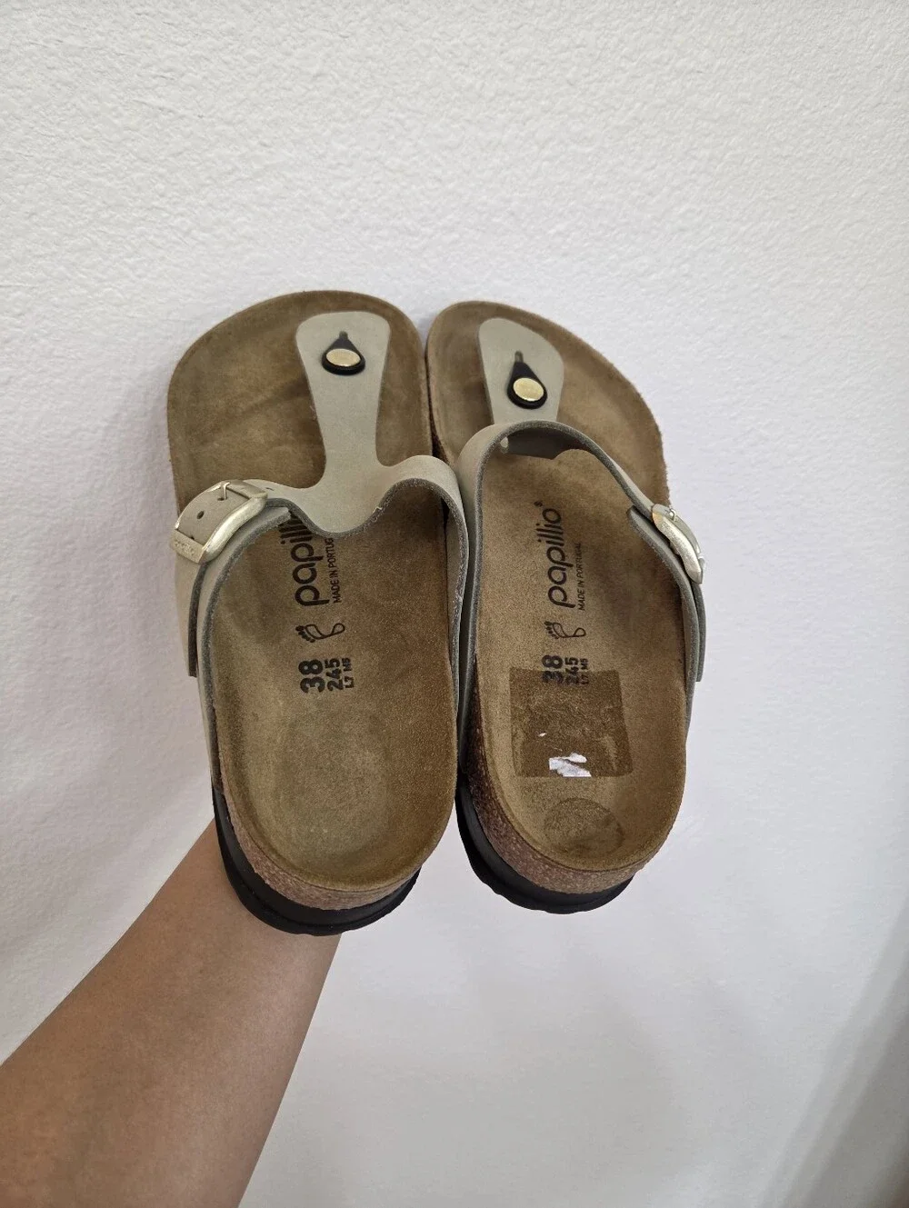 Papillio Tan Suede Toe-Post Sandals with Buckle